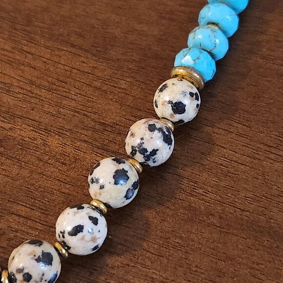 Dalmation Jasper and Turquoise Beaded Tassel Necklace - Picture 14 of 16